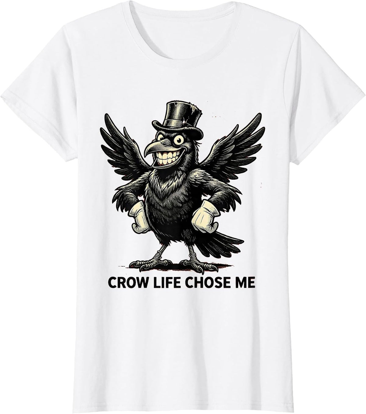 Crow Life Chose Me Dark Crow Design T-Shirt - White