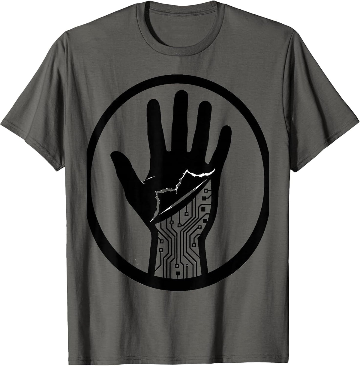 Circuitry Beneath the Skin Graphic Design T-Shirt - Asphalt Grey