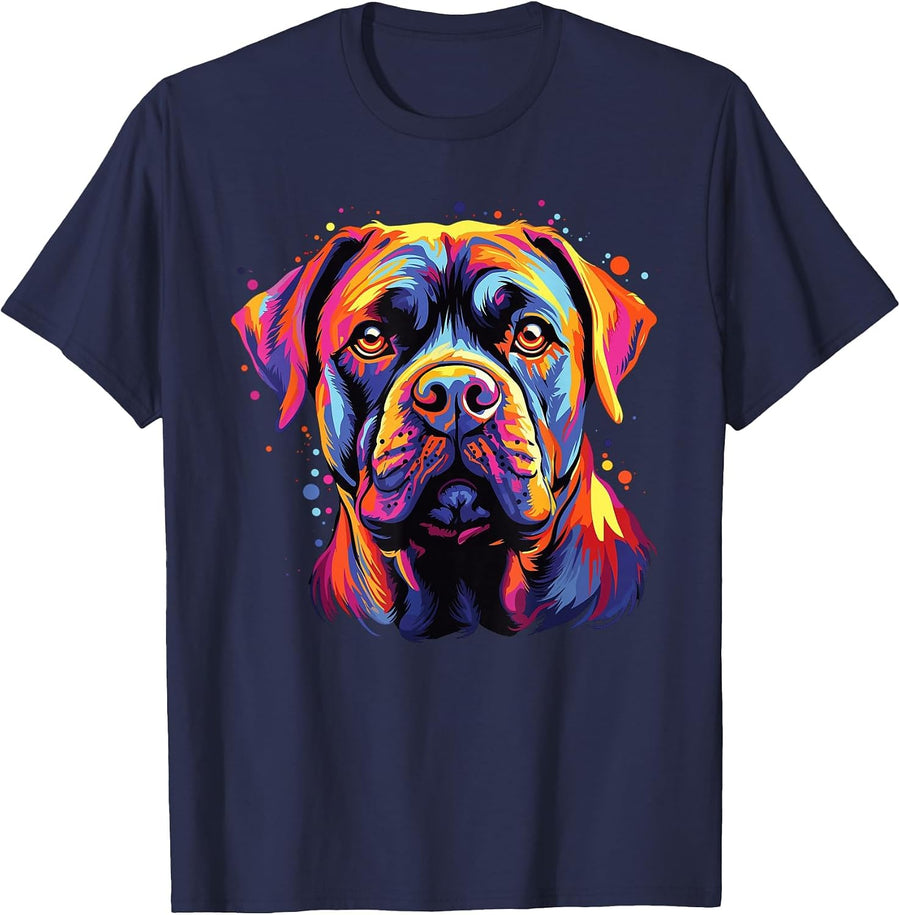 Watercolor Colorful Cane Corso Dog T-Shirt - Navy Blue