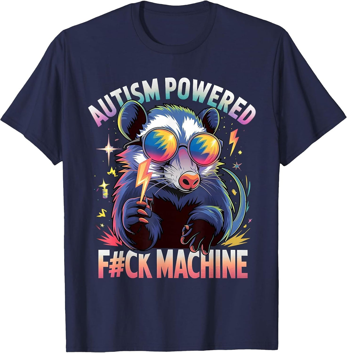 Autism Powered F#ck Machine Funny Meme Opossum Autistic T-Shirt - Navy Blue