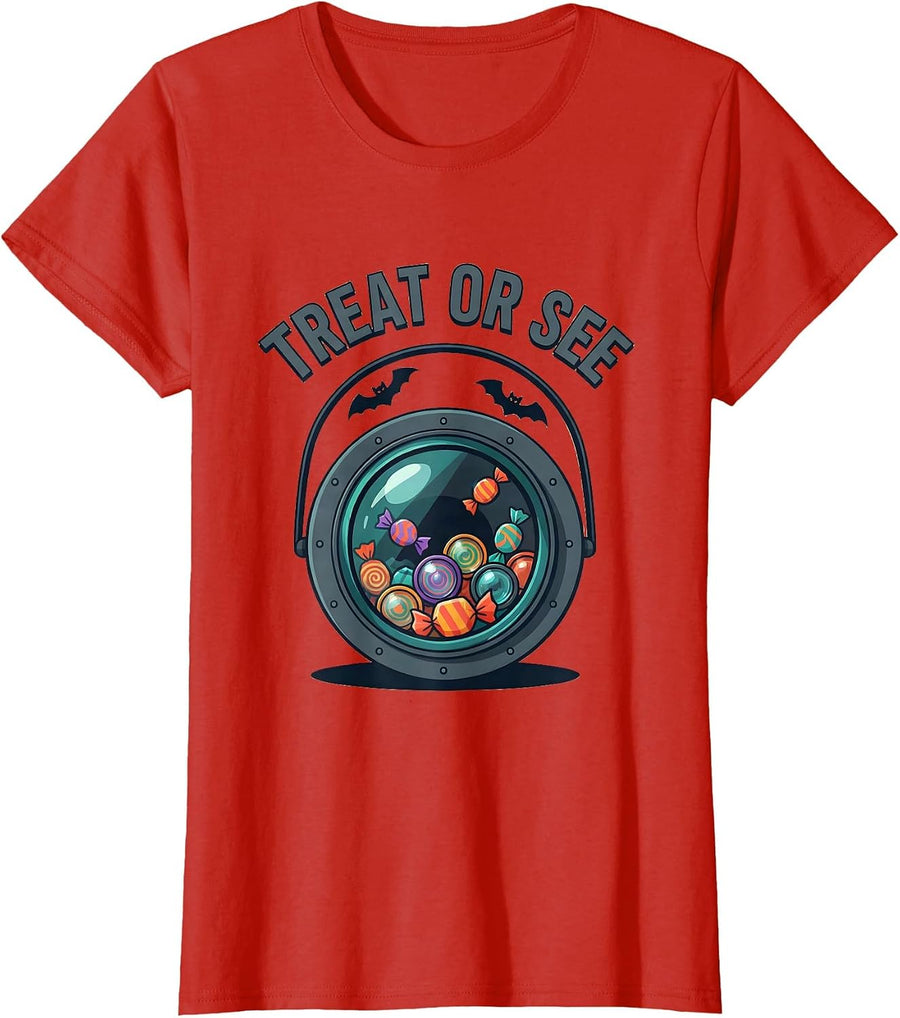 Women's Treat or See Optometry Halloween Eye Doctor Costume Humor T-Shirt - Red