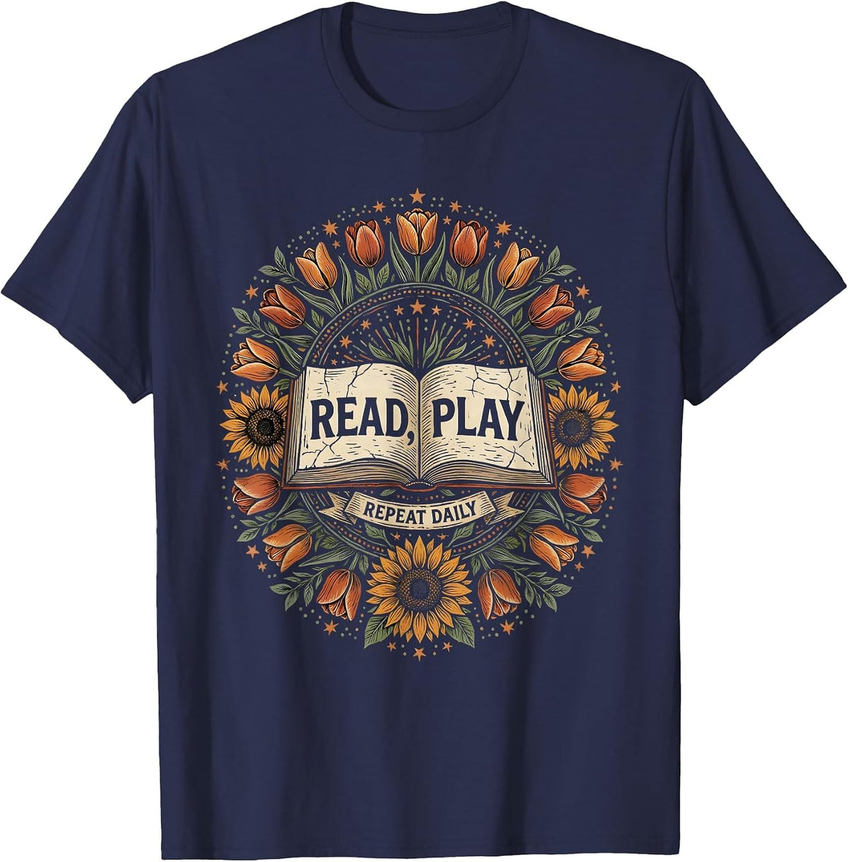 Men's Read Play Repeat Daily Preschool Teacher Design T-Shirt - Navy Blue