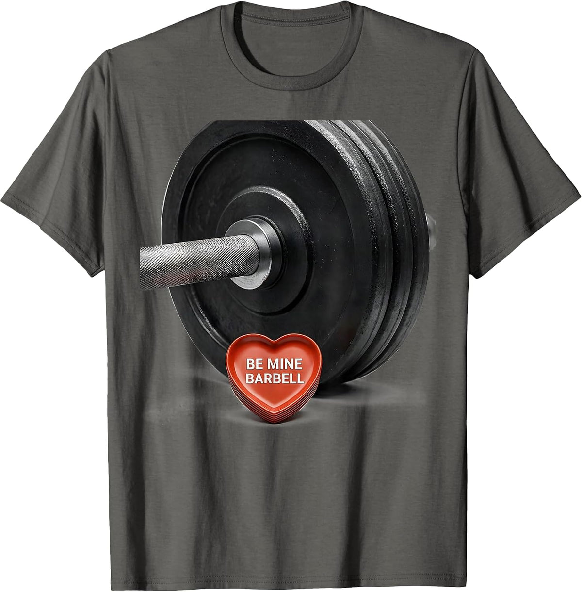 Men's Be Mine Barbell Funny Gym Valentines Day Weightlifting Humor T-Shirt - Asphalt Grey