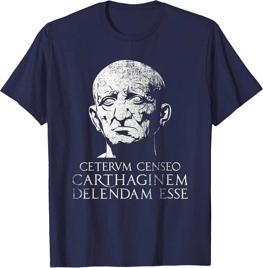 Carthage Must Be Destroyed Cato The Elder Quote T-Shirt - Navy Blue