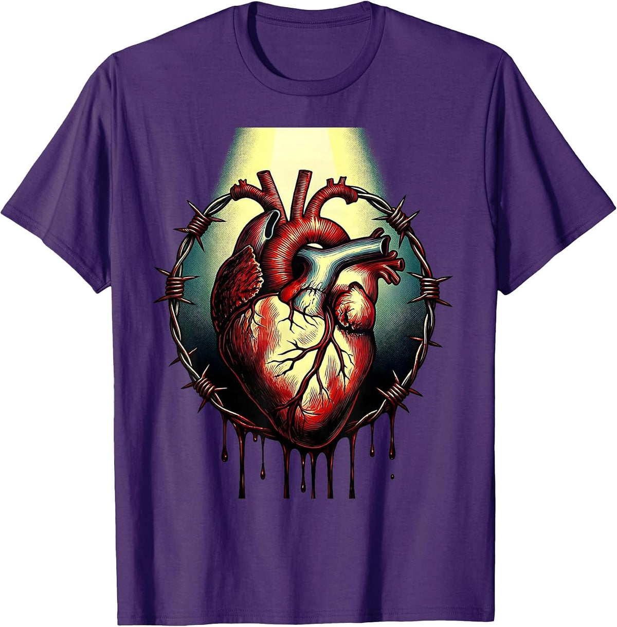 Bloody Dripping Heart Wrapped in Barbed Wire T-Shirt - Purple