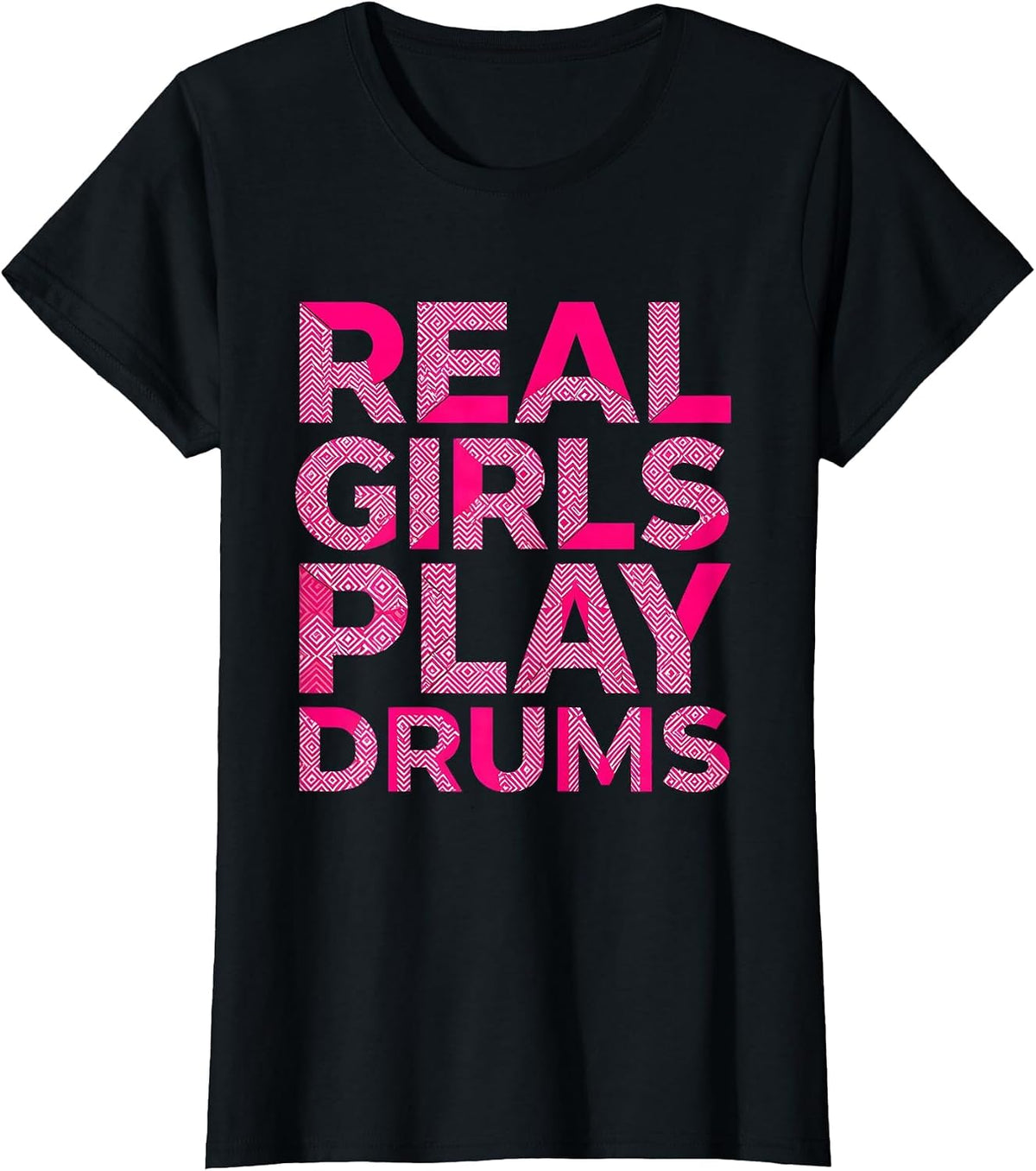 Real Girls Play Drums Band Music Design T-Shirt - Black