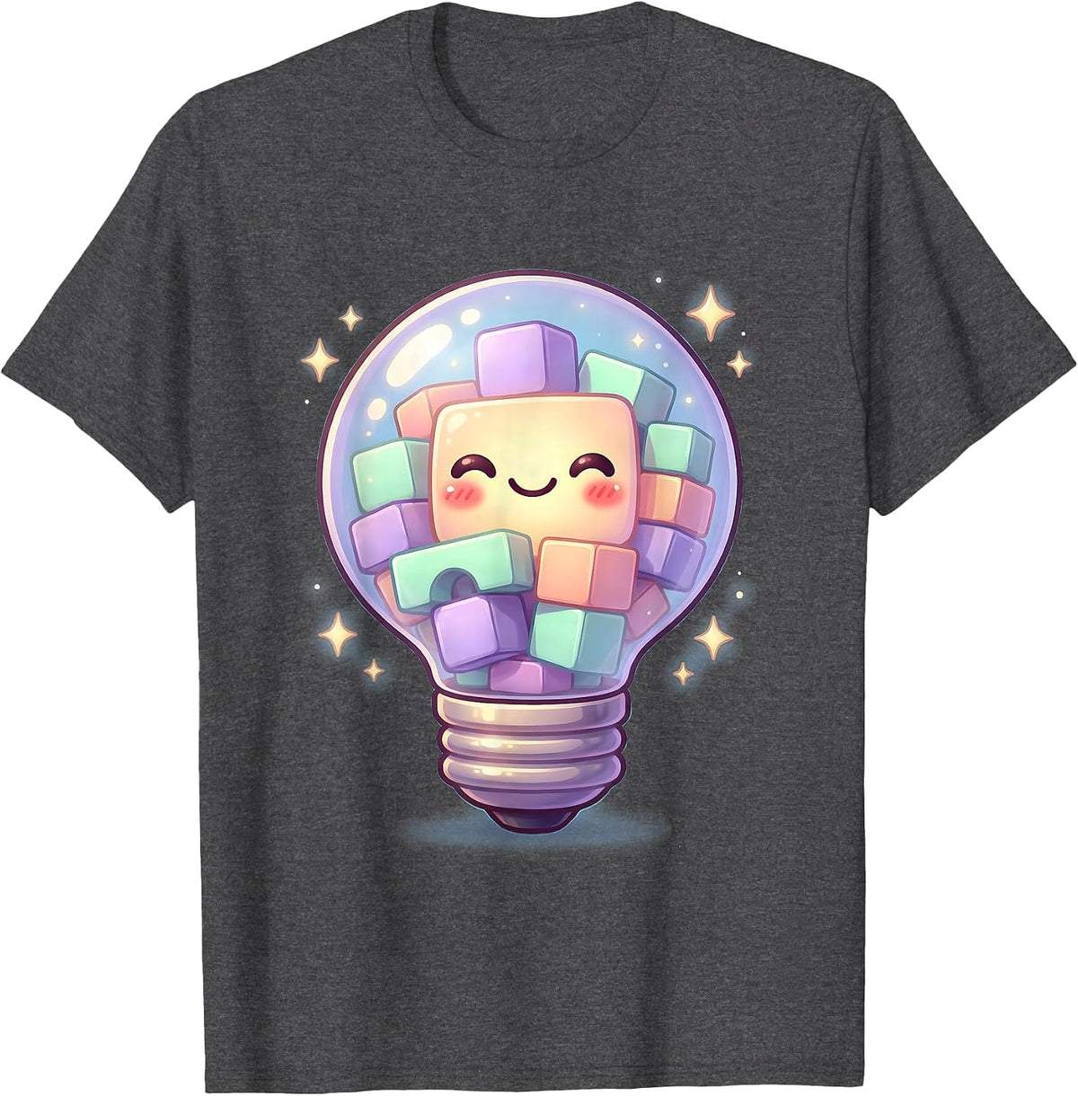 Sped Teacher Lightbulb Building Blocks Graphic T-Shirt - Dark Heather Grey