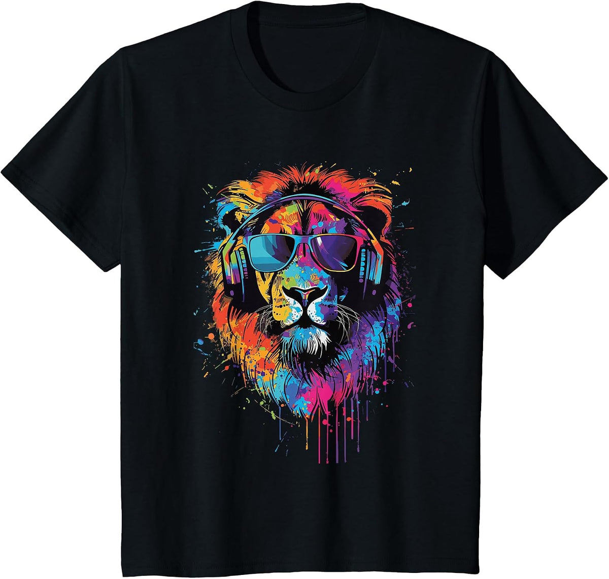Lion Sunglasses Headphones T-Shirt - Black