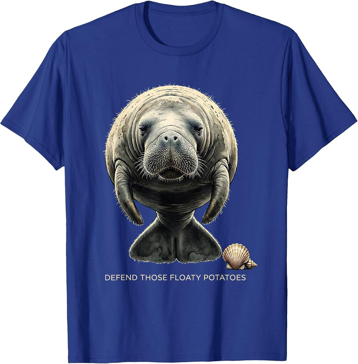 Men's Defend Those Floaty Potatoes Funny Manatee Lover Sea Animal T-Shirt - Royal Blue