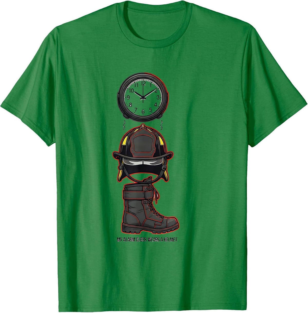 Men's My Alarm Clock Wears A Helmet Funny Firefighter Humor T-Shirt - Kelly Green