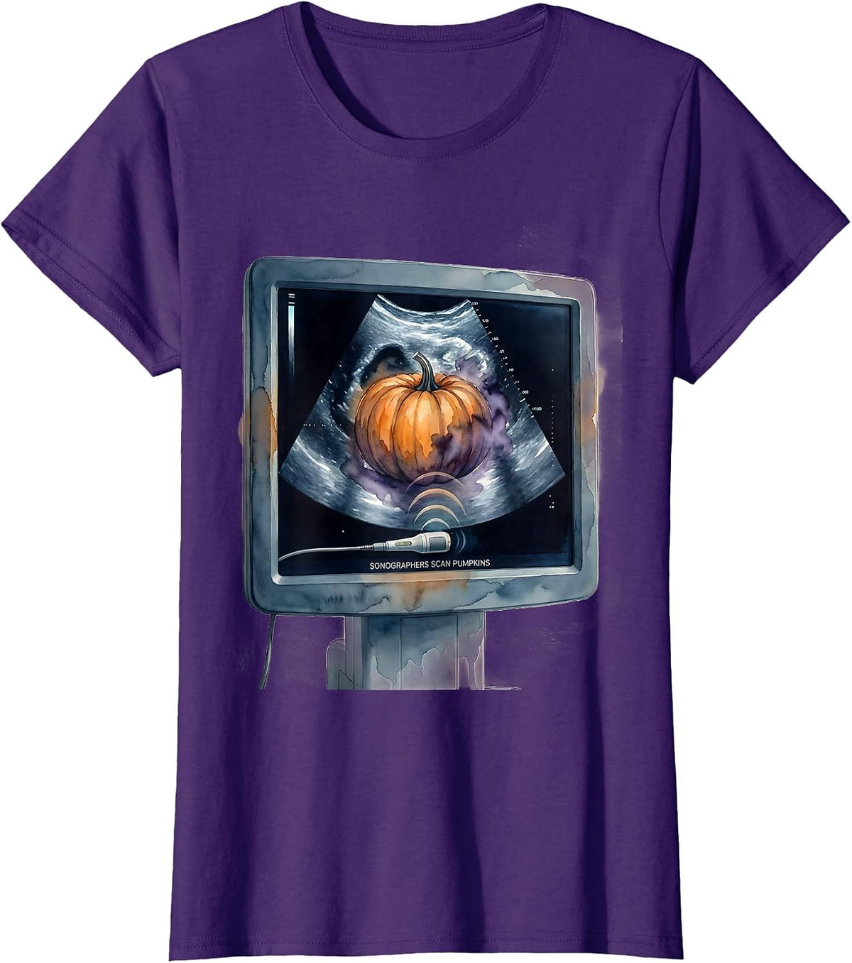 Sonographers Scan Pumpkins Watercolor Halloween Radiology T-Shirt - Purple