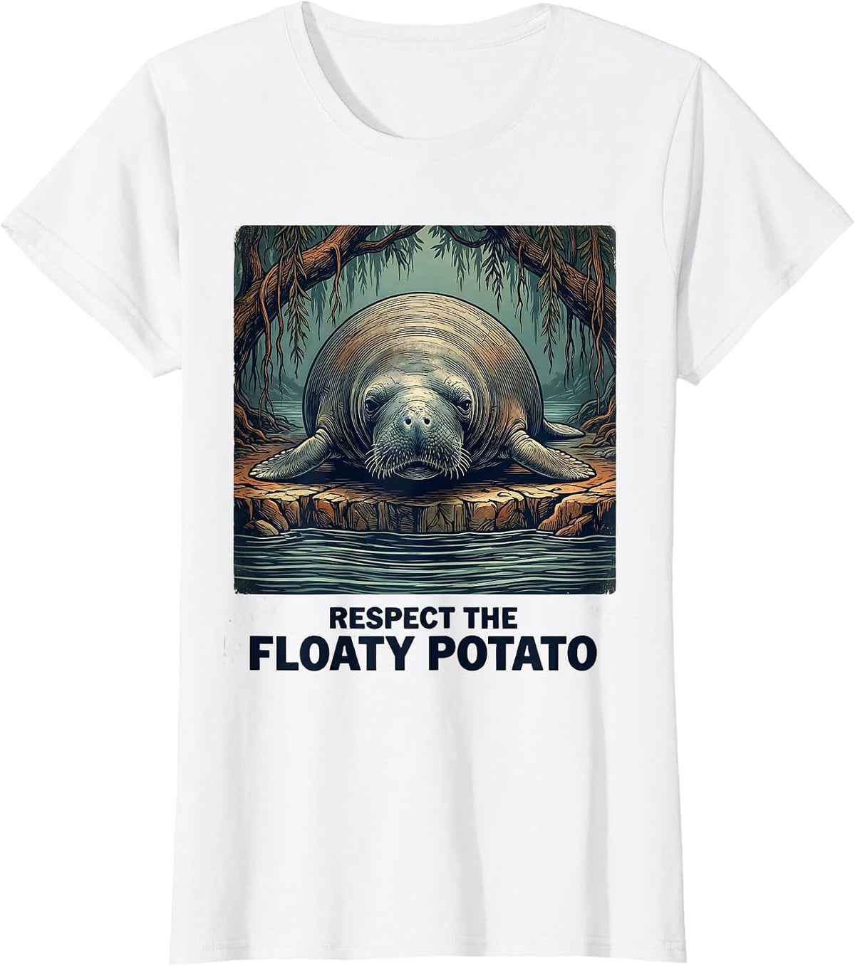 Respect The Floaty Potato Vintage Manatee Wildlife Lover T-Shirt - White