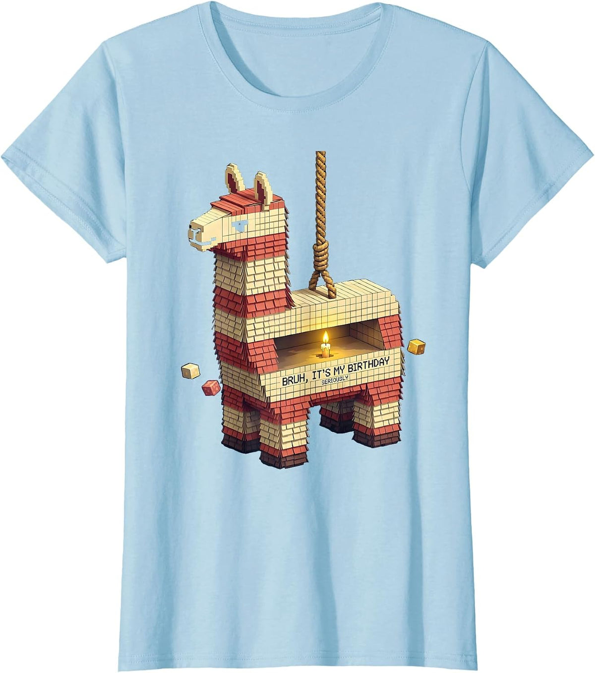 Women's Bruh It's My Birthday Seriously Funny Llama Pinata Party T-Shirt - Baby Blue