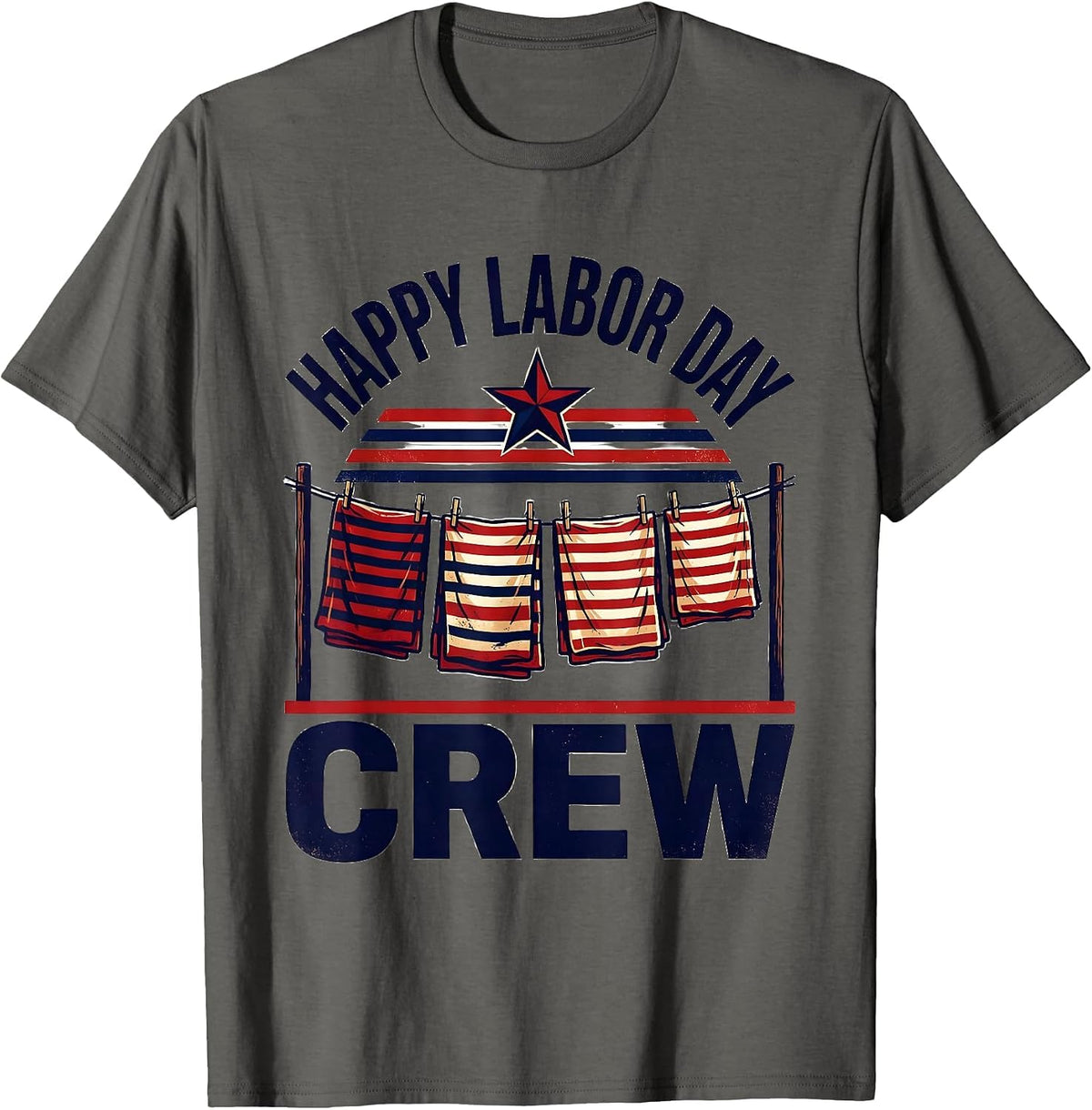 Happy Labor Day Crew Patriotic Americana Tribute T-Shirt - Asphalt Grey