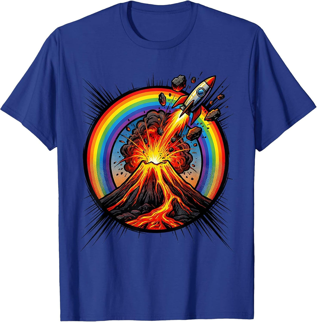 Volcano Eruption Rainbow Nature Graphic T-Shirt - Royal Blue
