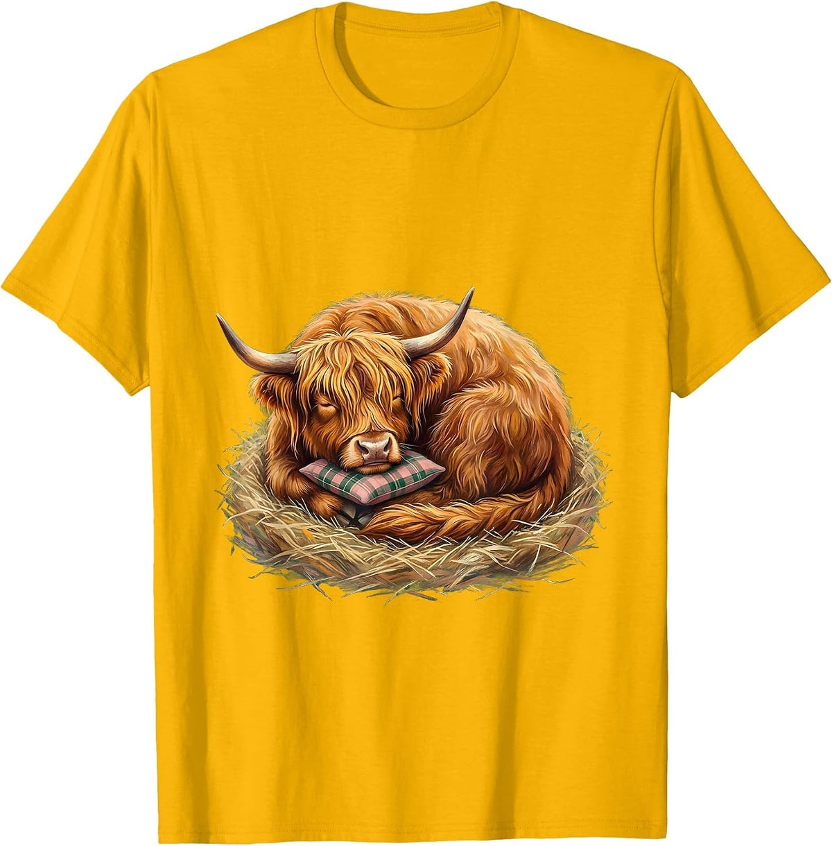 Men's Coiled Highland Cow Cute Animal Lover Whimsical Humor T-Shirt - Golden Yellow