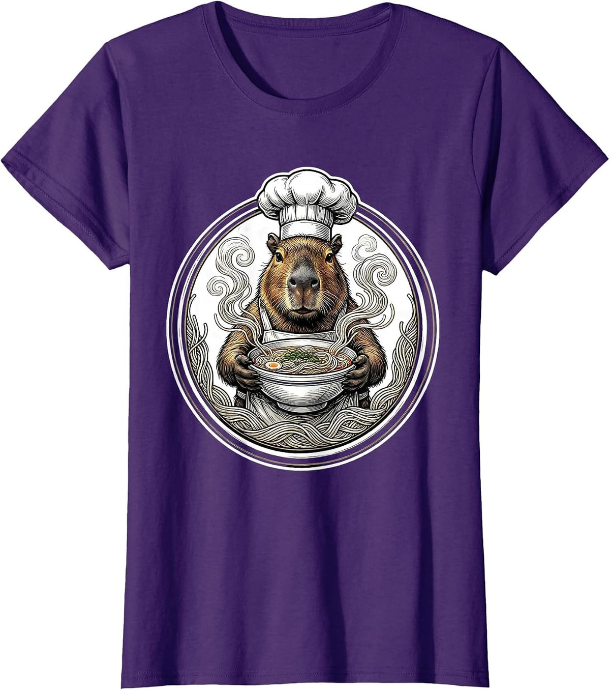 Women's Capybara Chef Ramen Bowl Graphic T-Shirt - Purple