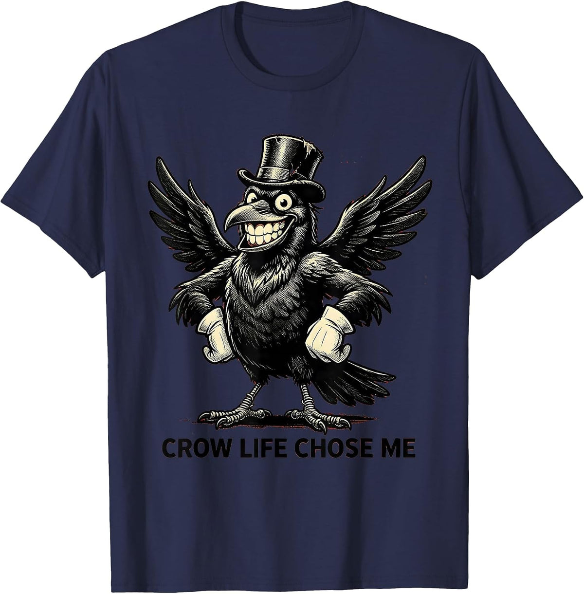 Crow Life Chose Me Dark Crow Design T-Shirt - Navy Blue
