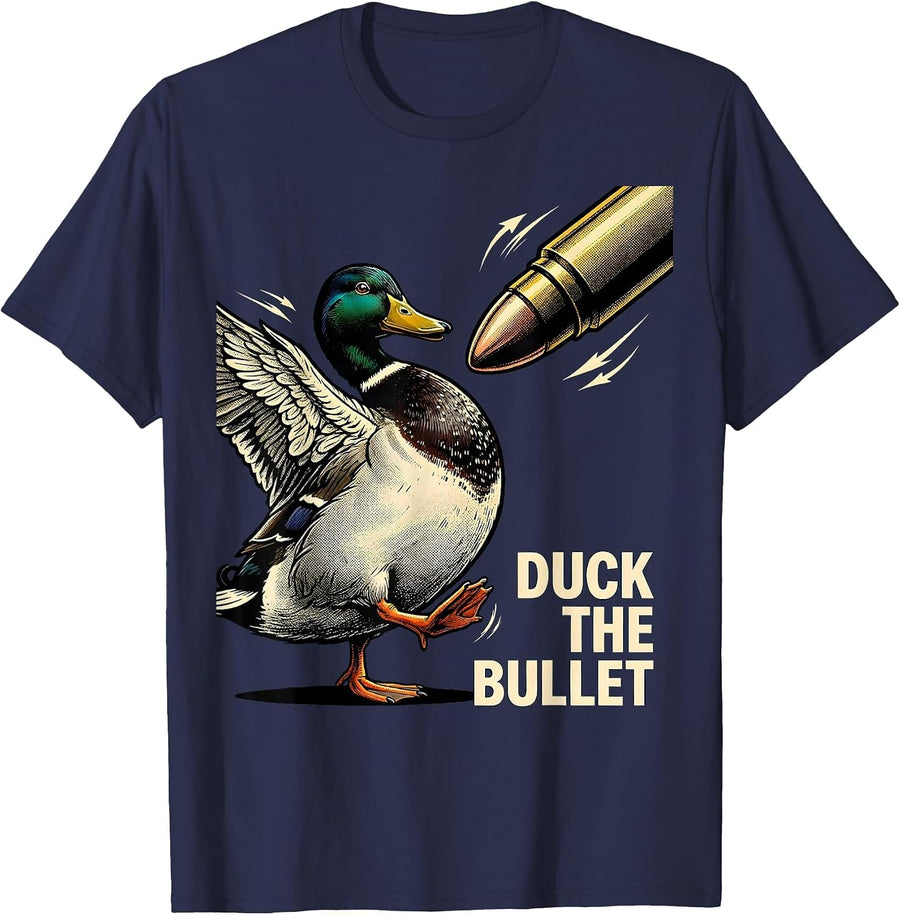 Duck The Bullet Retro Cartoon Duck Hunter Humor Gift T-Shirt - Navy Blue