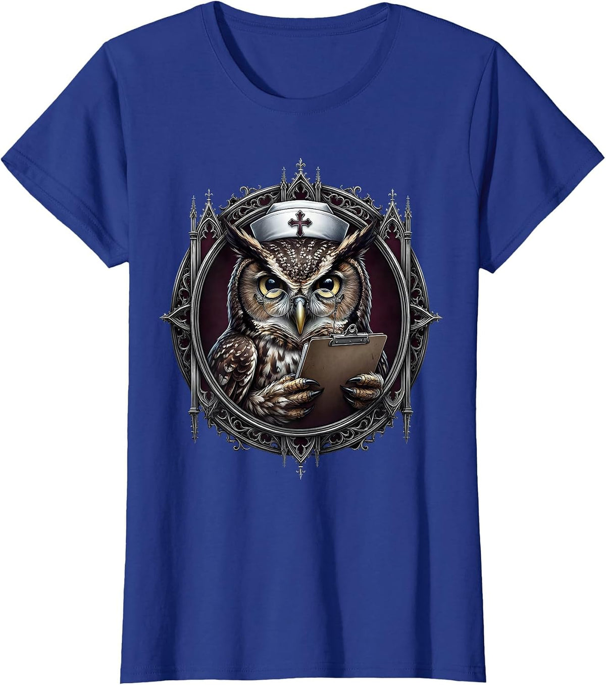Women's Nurse Owl Halloween Costume Glasses Clipboard T-Shirt - Royal Blue
