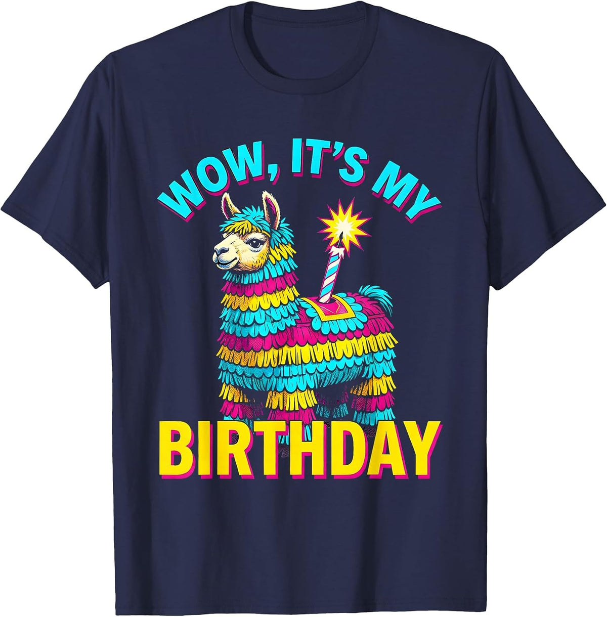 WOW IT'S MY BIRTHDAY Funny Llama Piñata Gamer Birthday Boy T-Shirt - Navy Blue