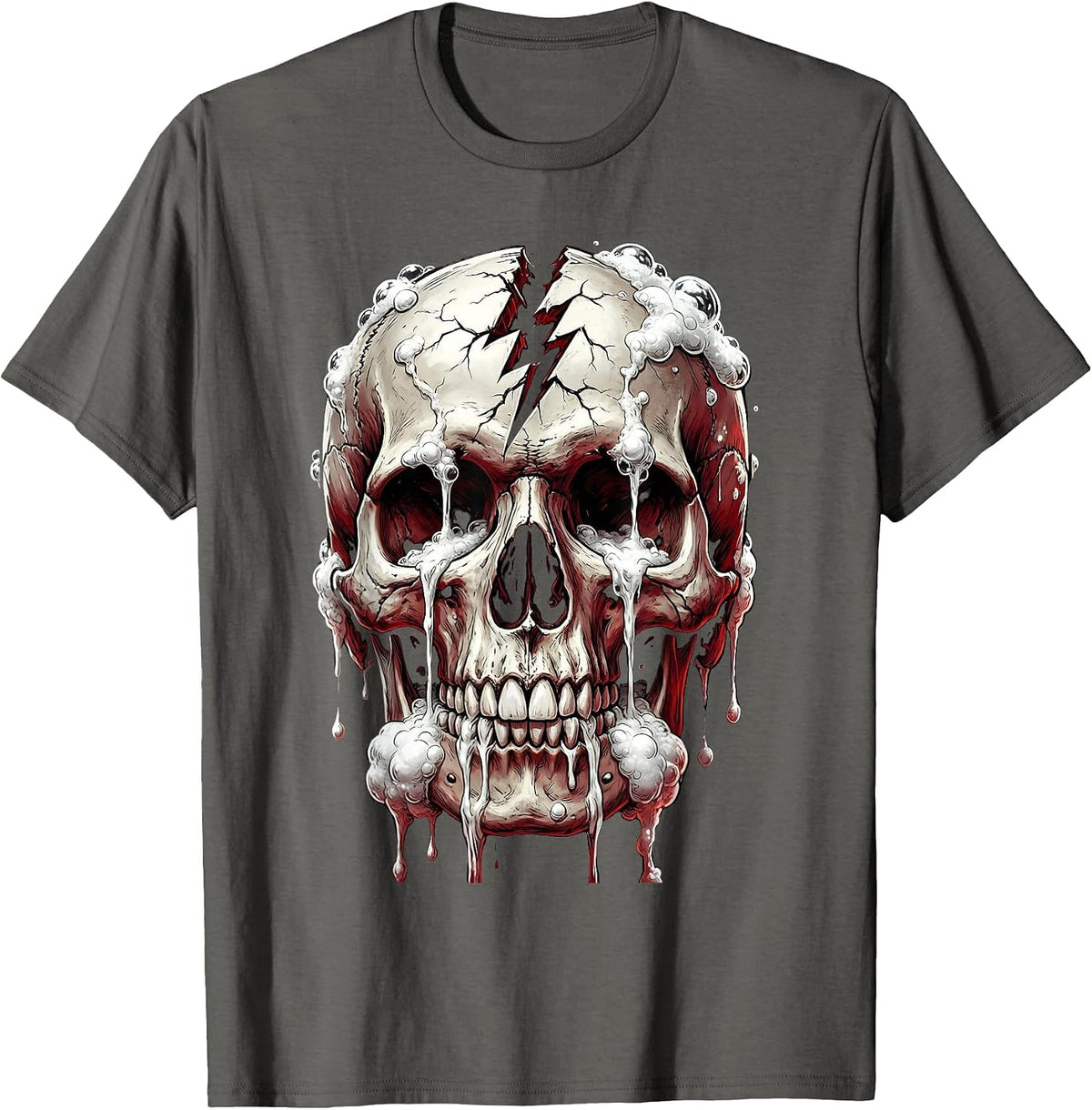 I Have Rabies Cracked Skull Dripping Foam Graphic T-Shirt - Asphalt Grey