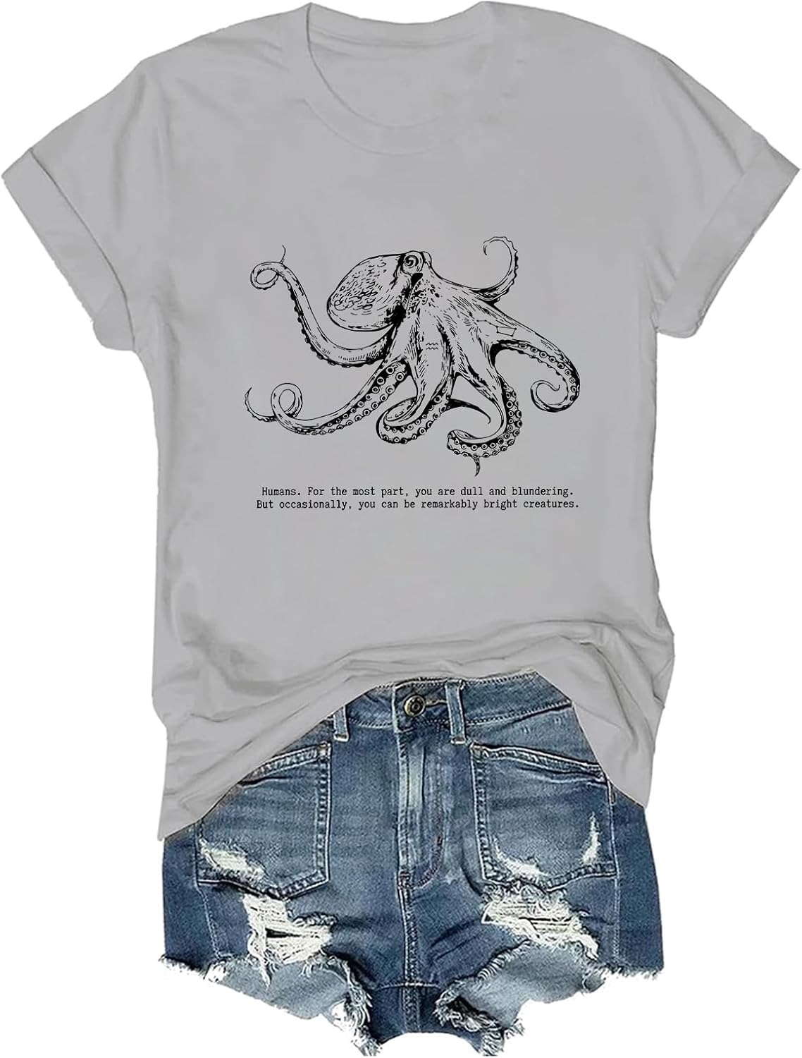Octopus Shirt Funny Lover Literary Book Fans T-Shirt - Grey