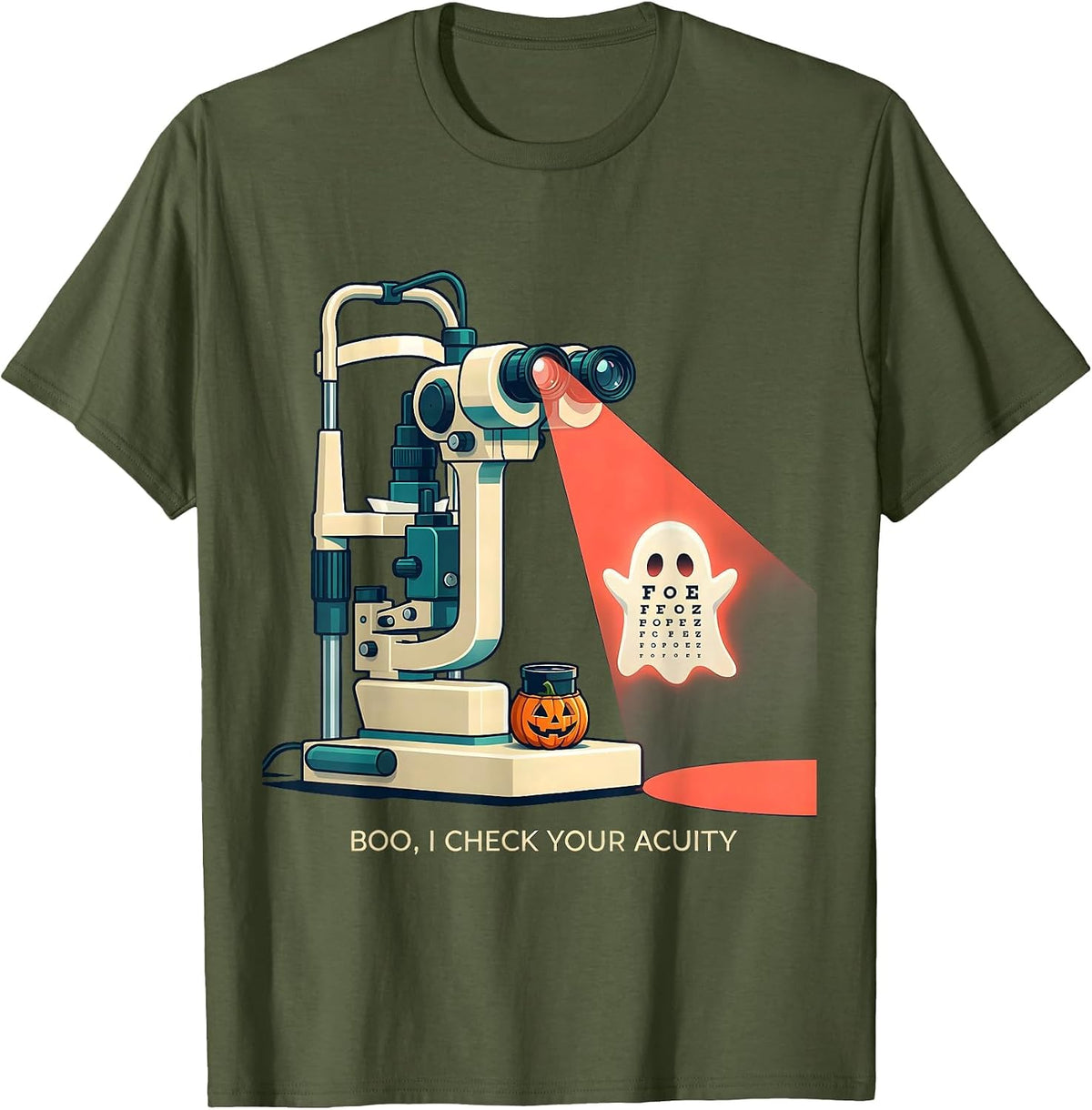 Boo I Check Your Acuity Funny Optometrist Halloween Eye T-Shirt - Olive Green