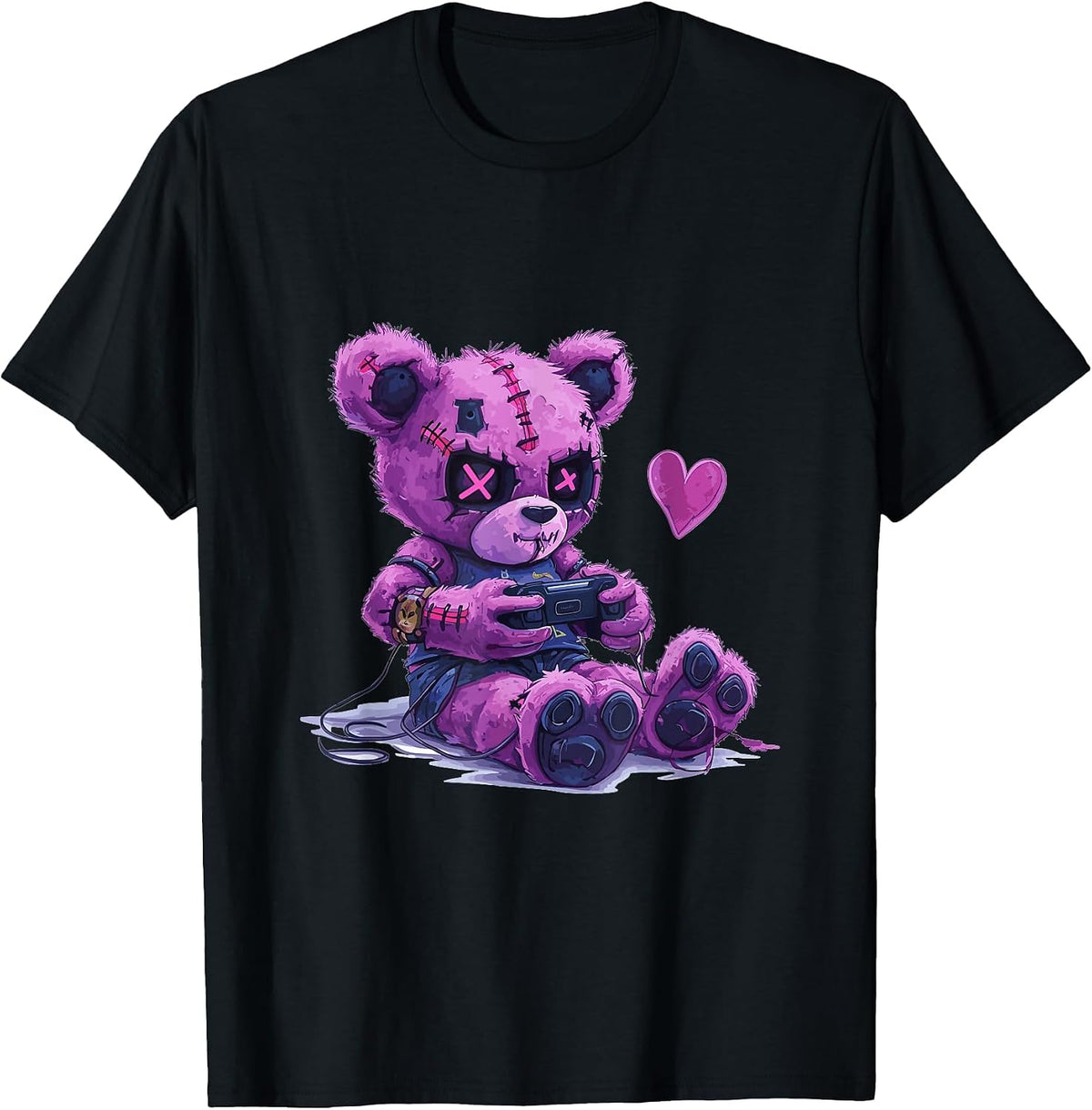 Goth Pastel Cute Creepy Kawaii Gamer Teddy Bear Gaming T-Shirt - Black