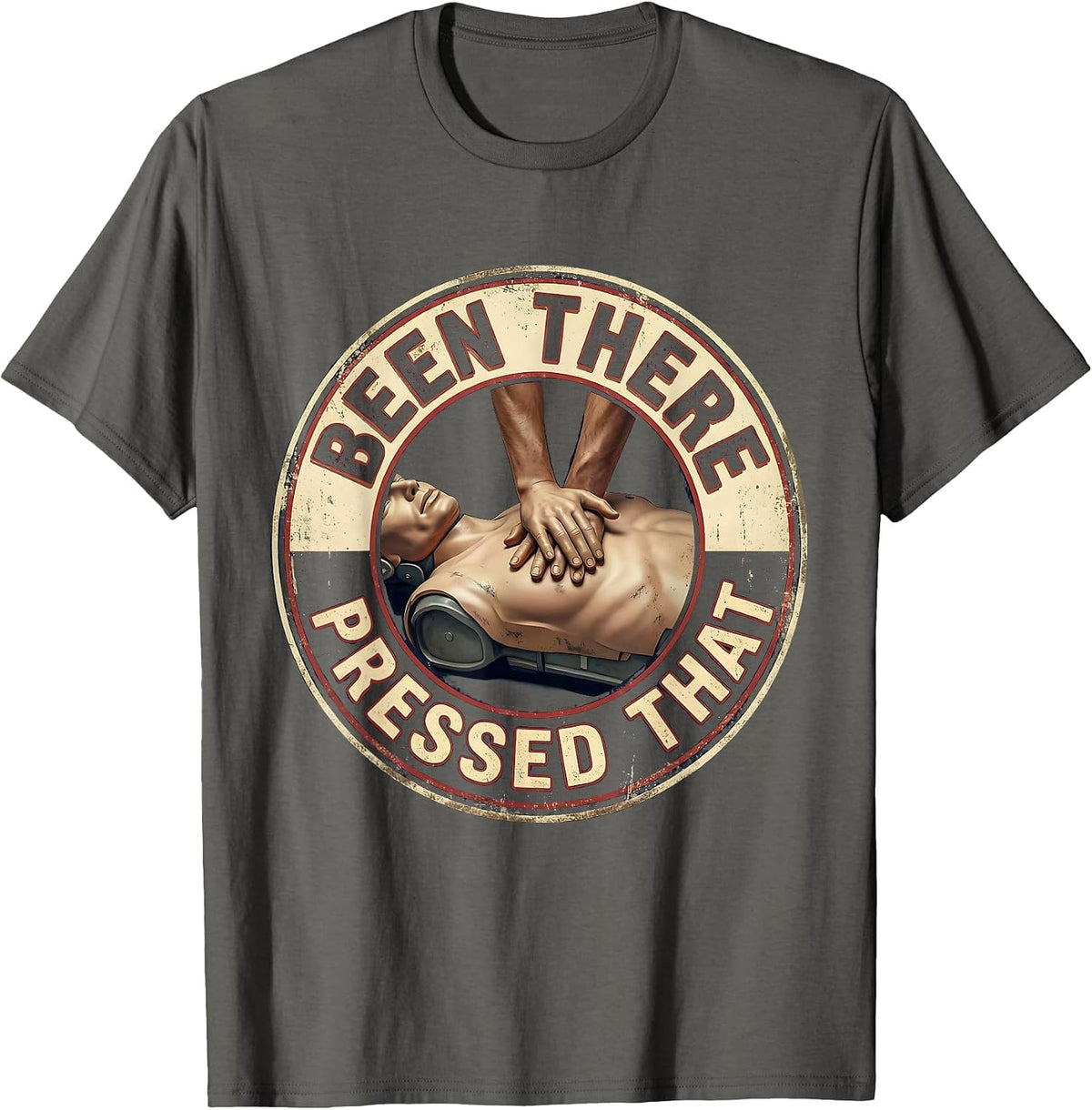 Men's CPR Training Mannequin Vintage EMT Paramedic Humor T-Shirt - Asphalt Grey