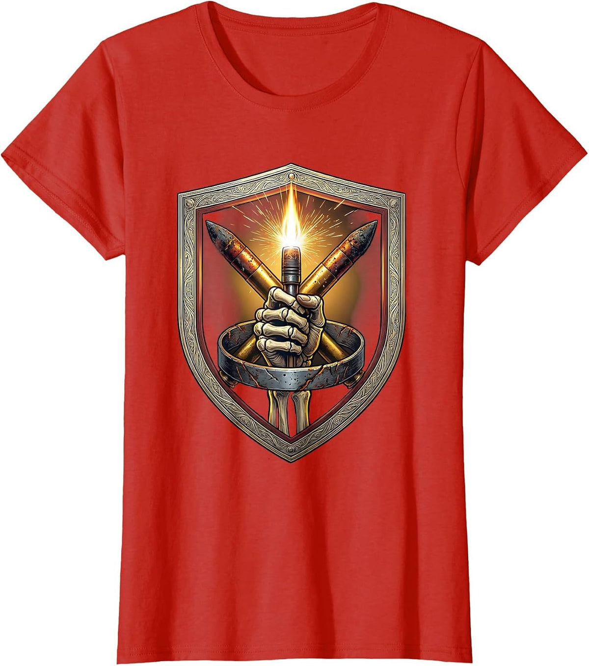 Welder Skeleton Shield Welding Tradesman Humor T-Shirt - Red