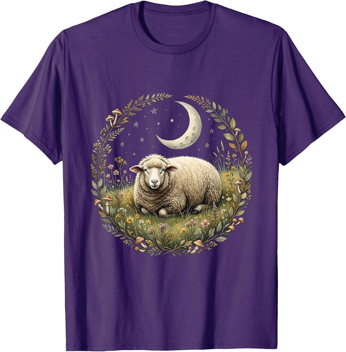 Men's Lone Sheep Under Starry Sky Psalm 23 Design T-Shirt - Purple
