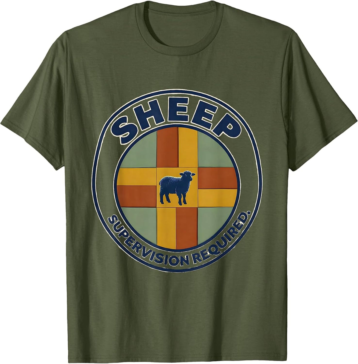 Sheep Supervision Required Funny Faith Christian Humor T-Shirt - Olive Green