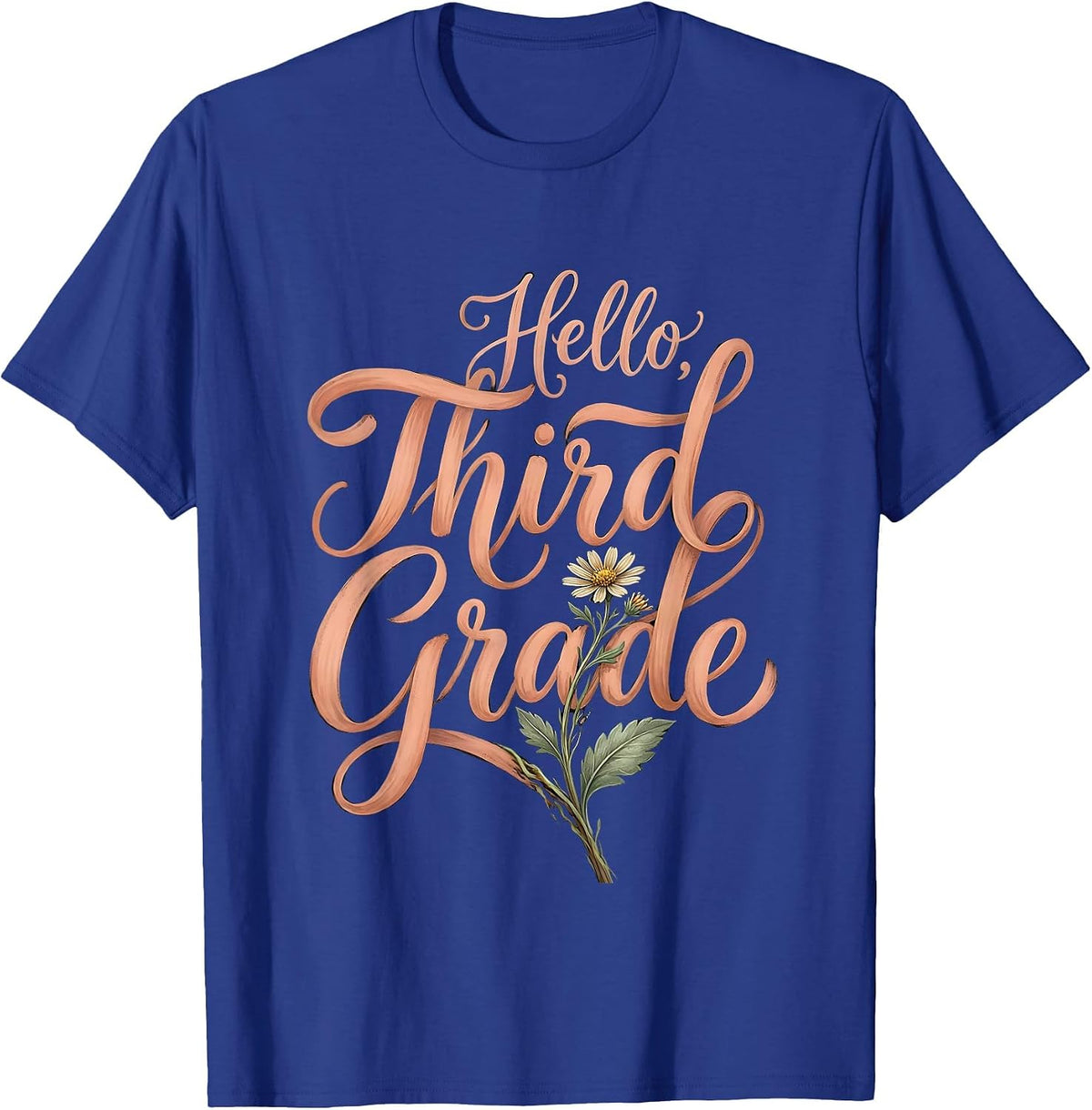 Men's Hello, Third Grade Boho Wildflower Back To School Teacher T-Shirt - Royal Blue