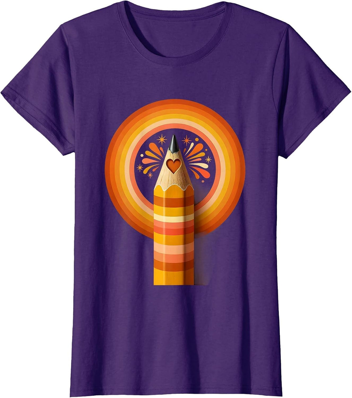 Women's First Grade Teacher Heart Pencil Graphic T-Shirt - Purple