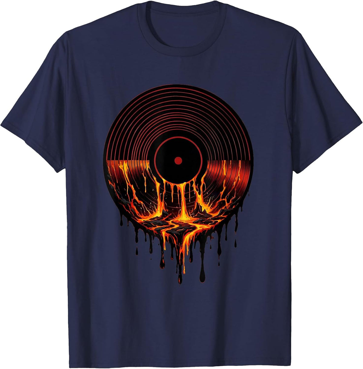 Men's Vinyl Record Melting Lava Rock Music Graphic T-Shirt - Navy Blue