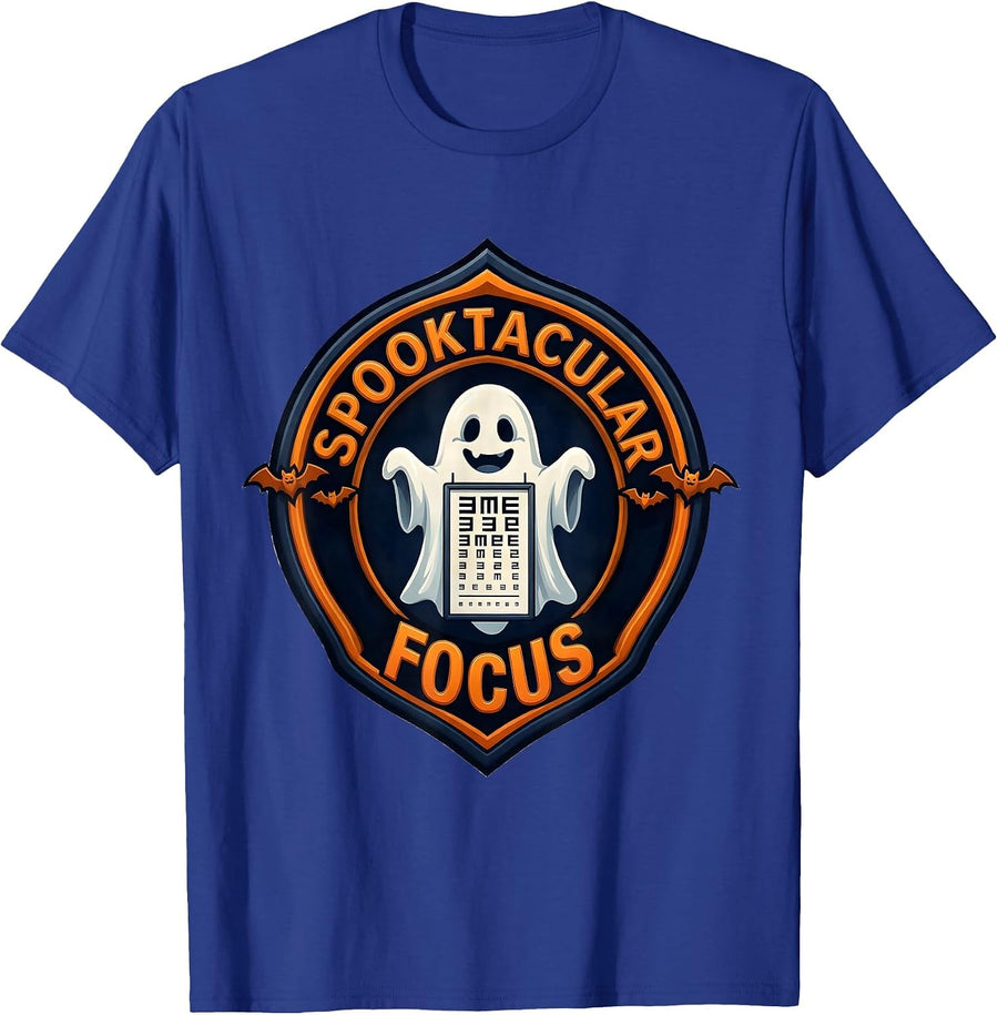 Spooktacular Focus Emblem Funny Optometrist Halloween Eye T-Shirt - Royal Blue