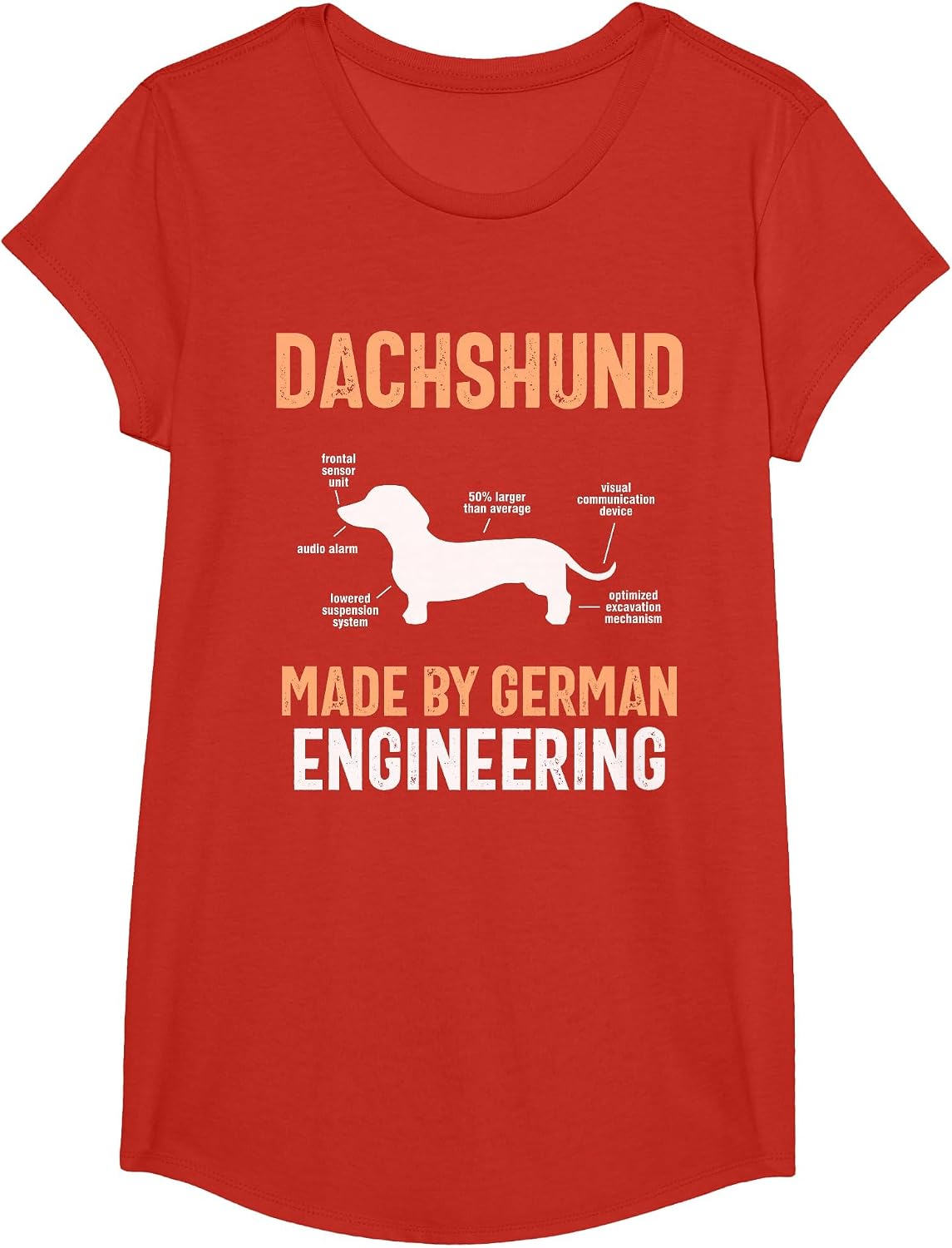 Dachshund German Engineering Art Puppy Master Dachshund T-Shirt - Girls Red