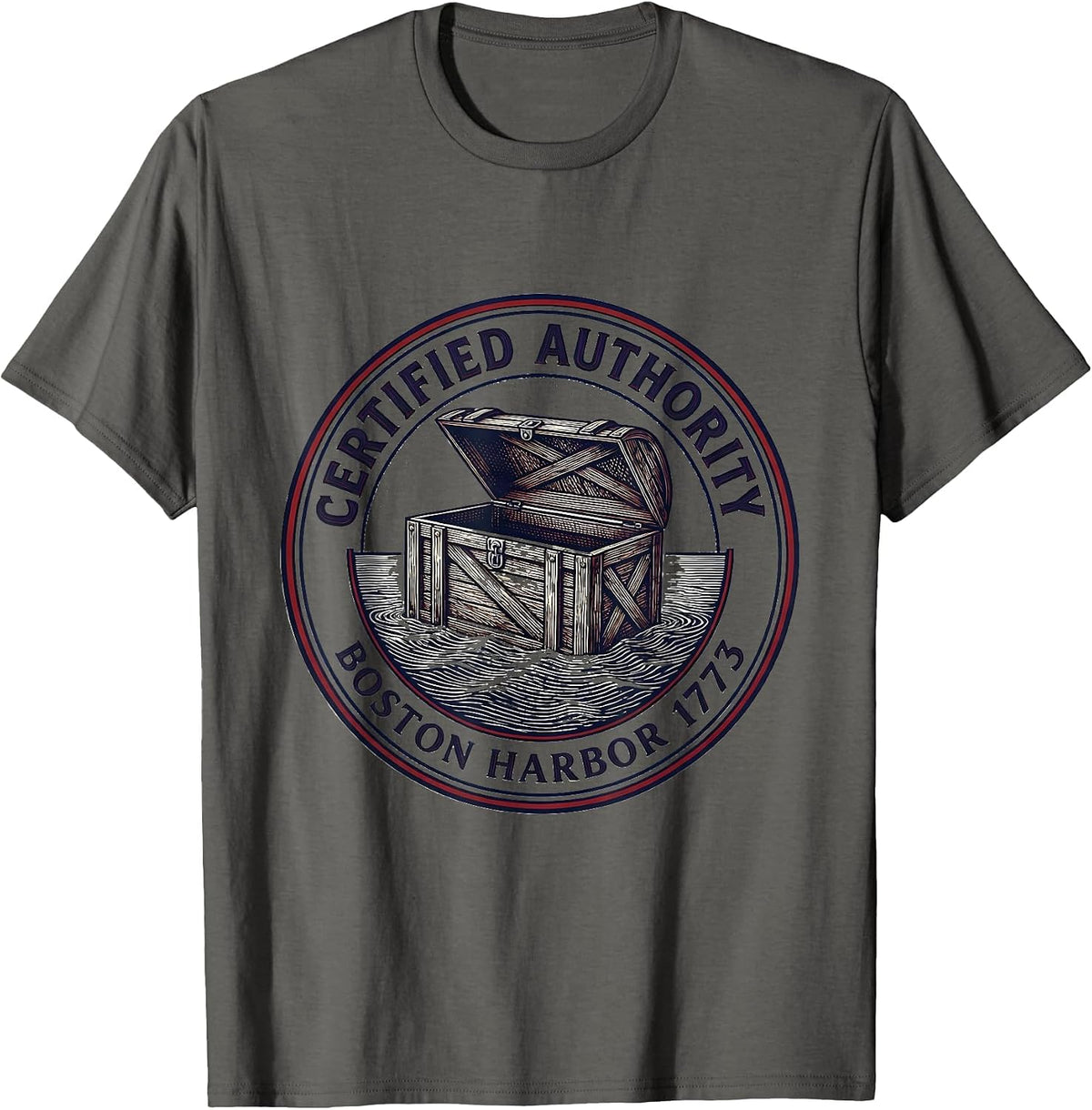 Certified Authority Boston Harbor 1773 History Teacher T-Shirt - Asphalt Grey