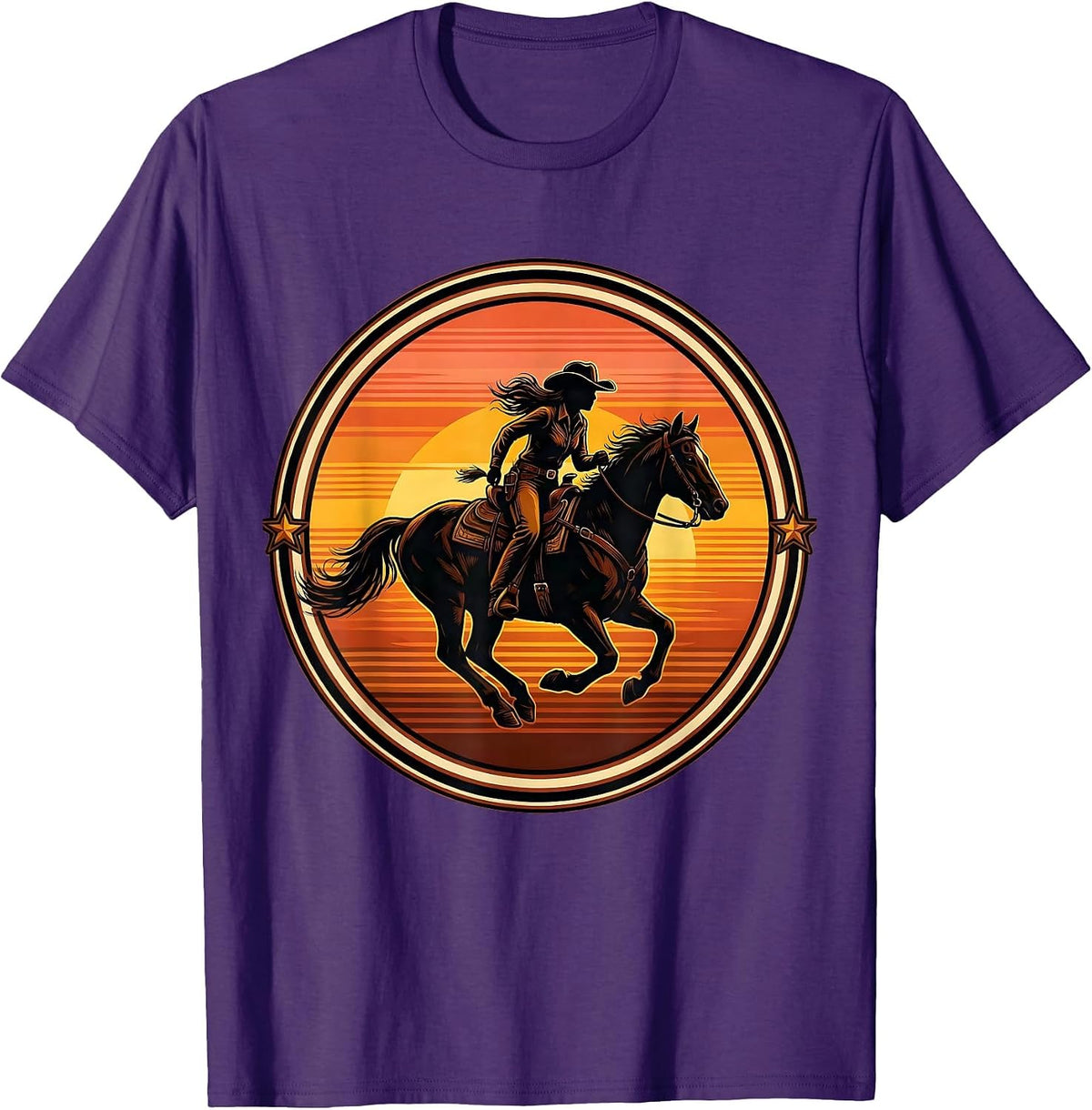 Men's Cowgirl Riding Horse at Full Gallop Graphic T-Shirt - Purple