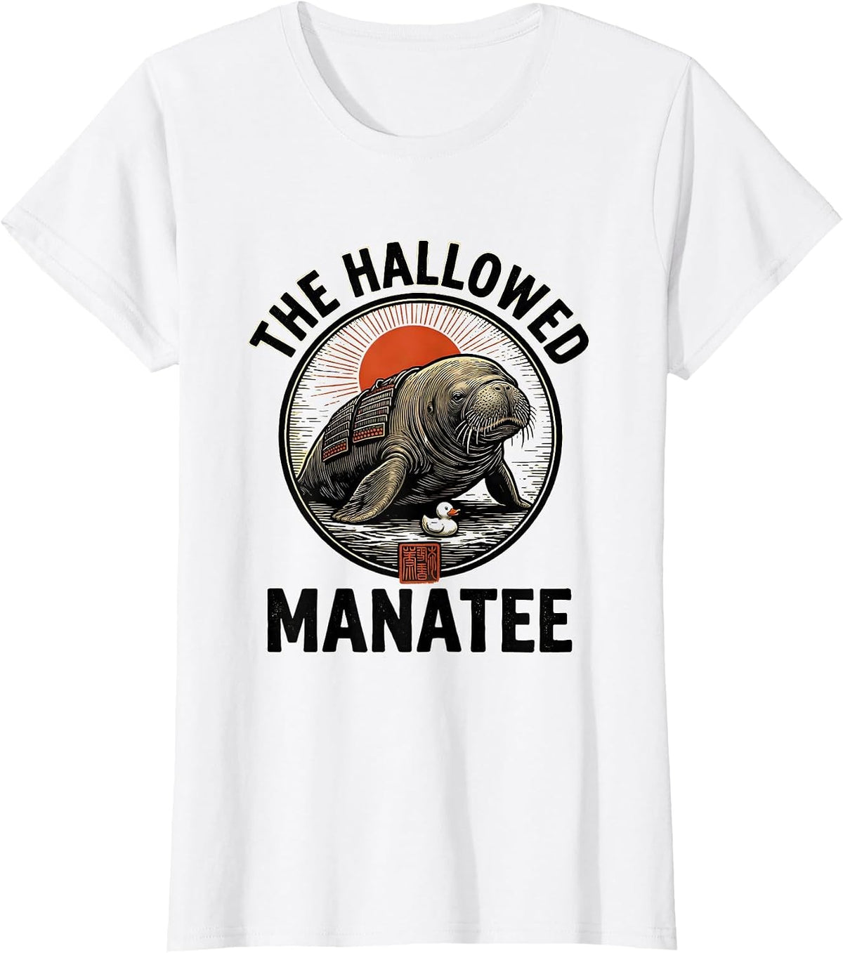 The Hallowed Manatee Samurai Japanese Ukiyo-e Anime Humor T-Shirt - White