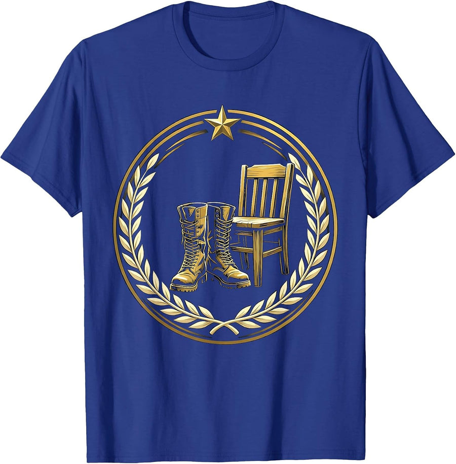 Combat Boots Empty Chair Memorial Tribute Graphic T-Shirt - Royal Blue