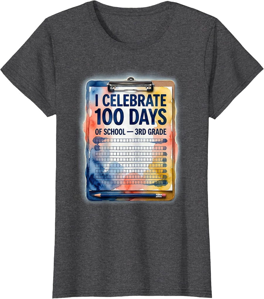 Women's I Celebrate 100 Days Of School — 3rd Grade Teacher T-Shirt - Dark Heather Grey