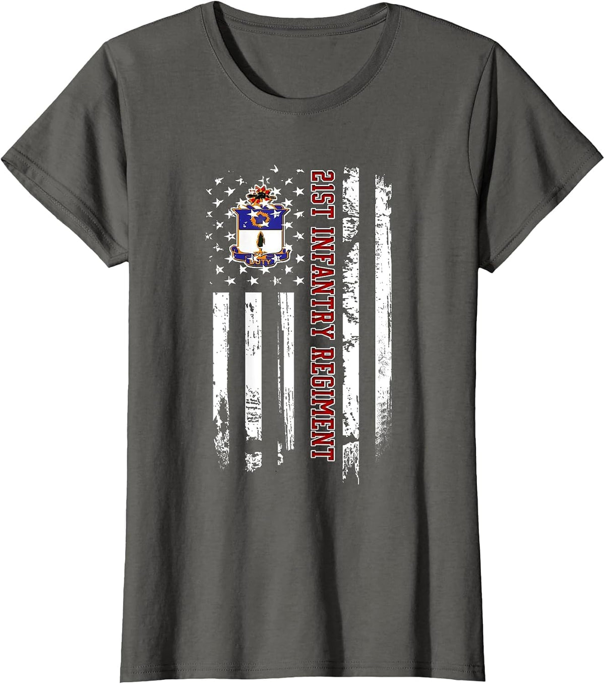 21st Infantry Regiment Veteran USA Flag Veterans Day Xmas T-Shirt - Asphalt Grey
