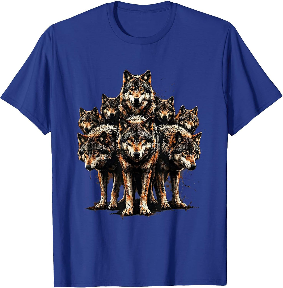 Wolf Pack Bowling Pin Formation Graphic T-Shirt - Royal Blue
