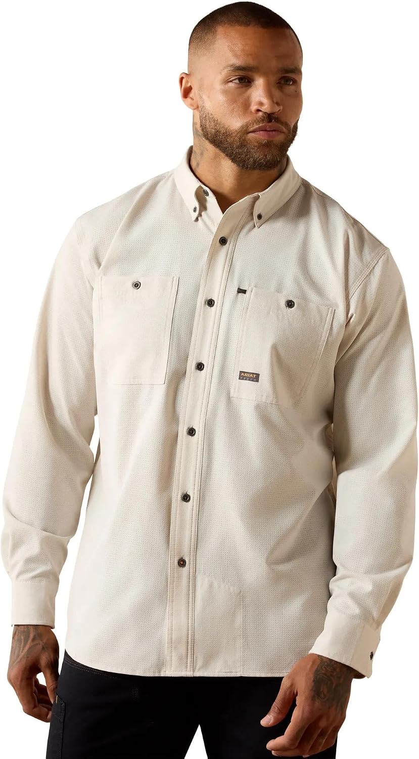 ARIAT Men's Rebar Made Tough 360 Airflow Long Sleeve Work Shirt - Moonbeam