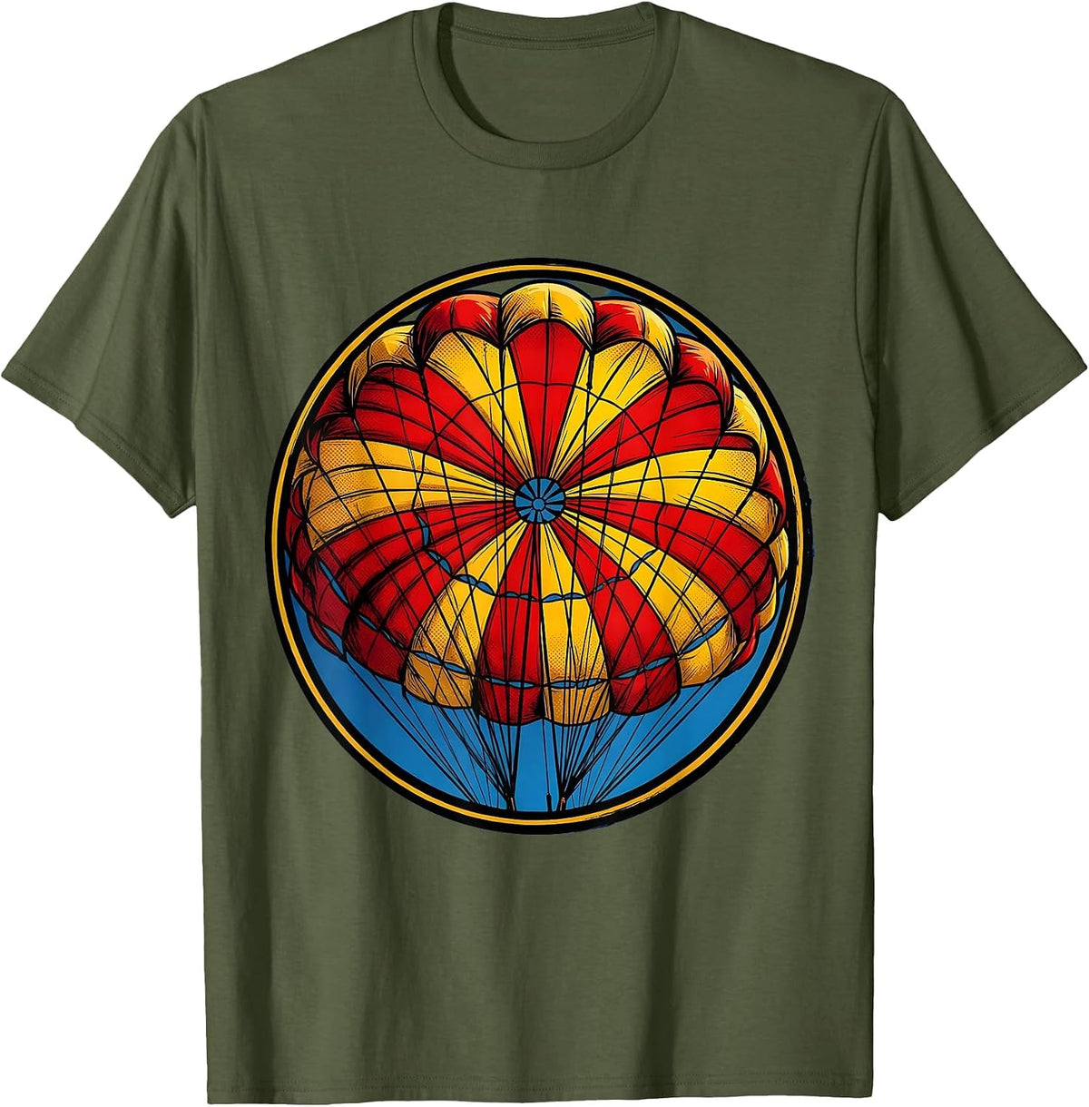 Parachute Canopy View From Below Skydiving T-Shirt - Olive Green
