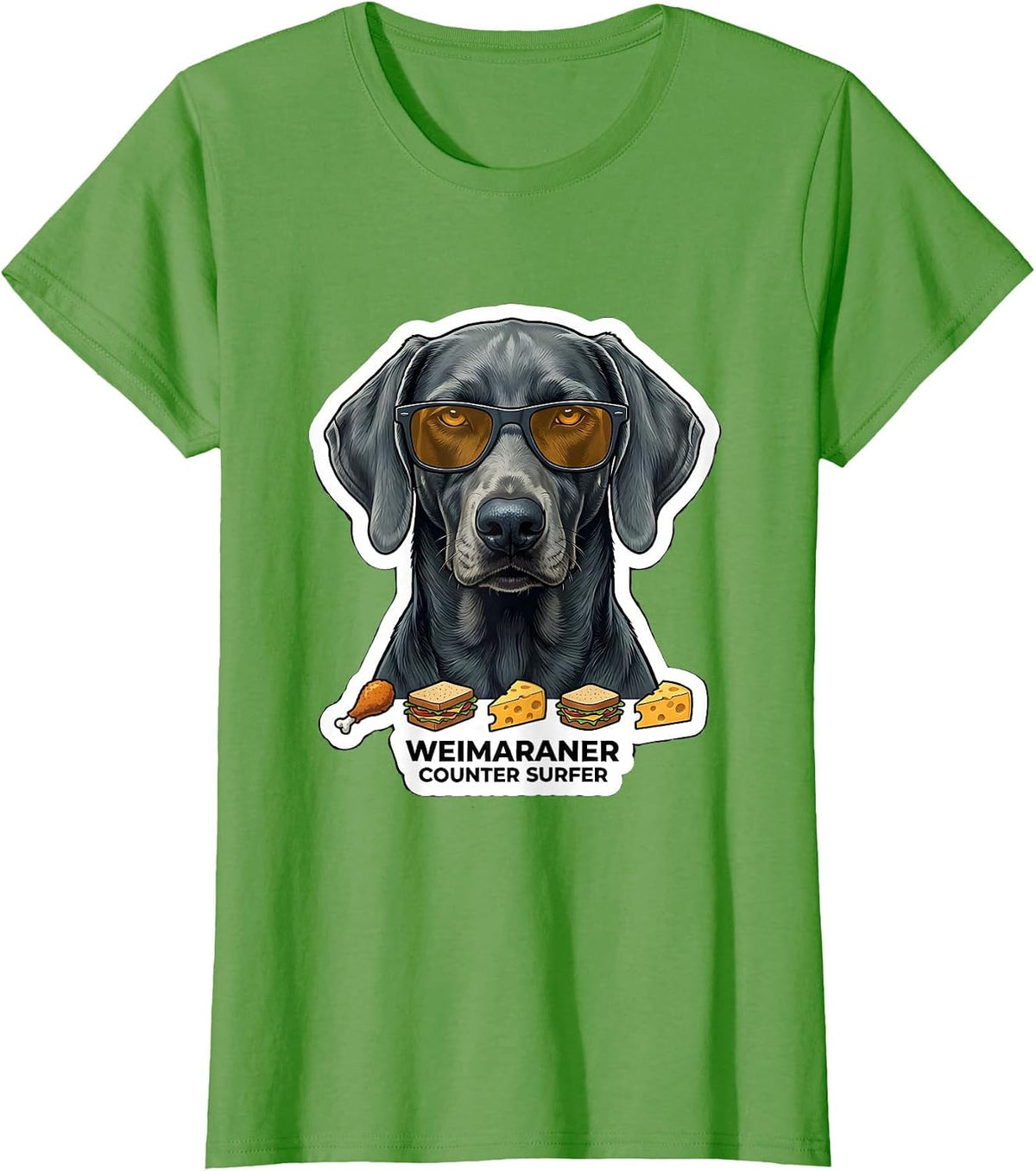 Women's Weimaraner Counter Surfer Funny Dog Breed Sunglasses T-Shirt - Grass Green