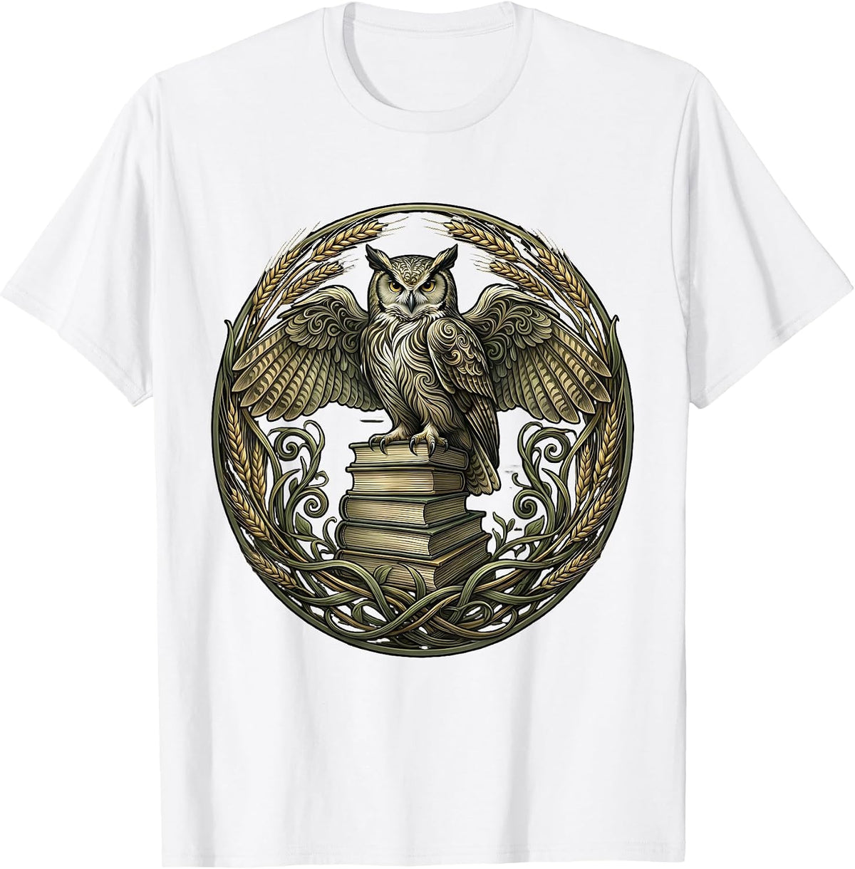 Men's Virgo Owl Perched on Books Astrology Design T-Shirt - White