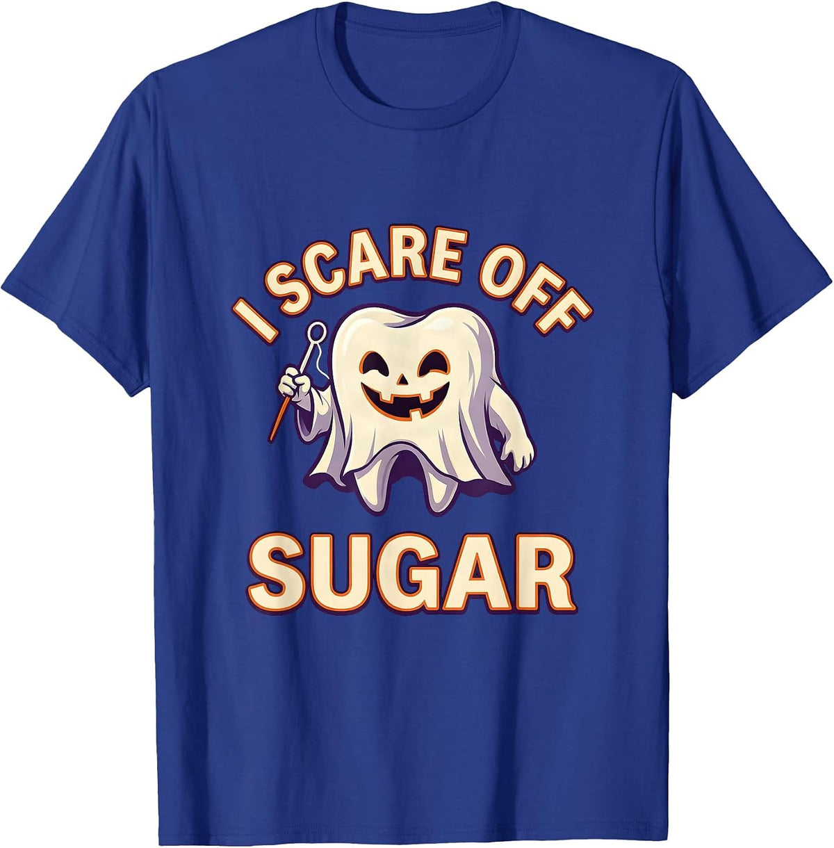 Men's I Scare Off Sugar Funny Ghost Dentist Halloween Dental Pun T-Shirt - Royal Blue